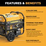 P03632 4550 3650 watt gas portable generator with remote start and labeled features