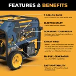 FIRMAN T08072 tri-fuel portable generator with labeled features and key benefits