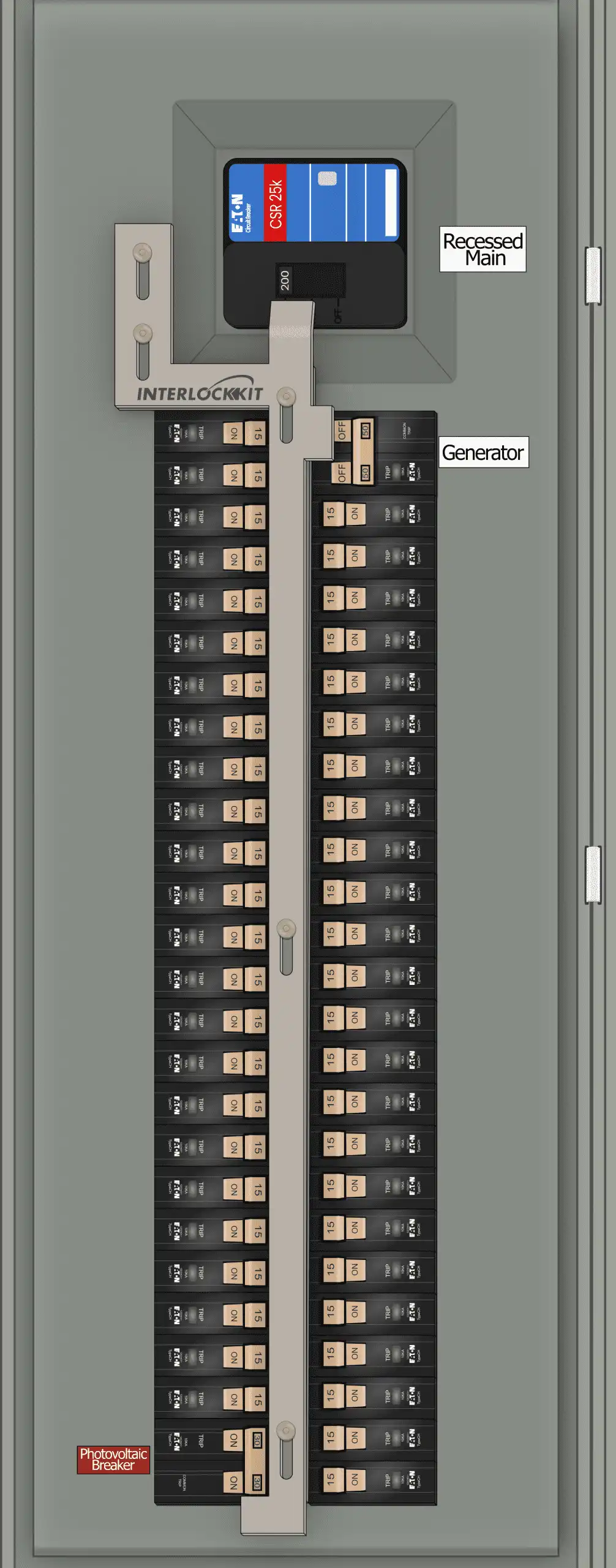 KS-6014 Solar Interlock Kit Panel Photo With Main and Solar On and Generator Off