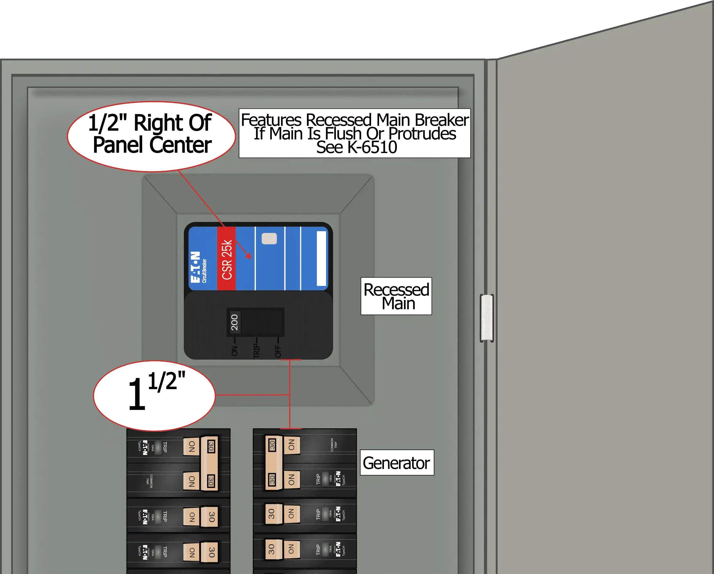 K-6010 Eaton Cutler-Hammer CH generator interlock kit with stainless steel sliding plate and mounting hardware.