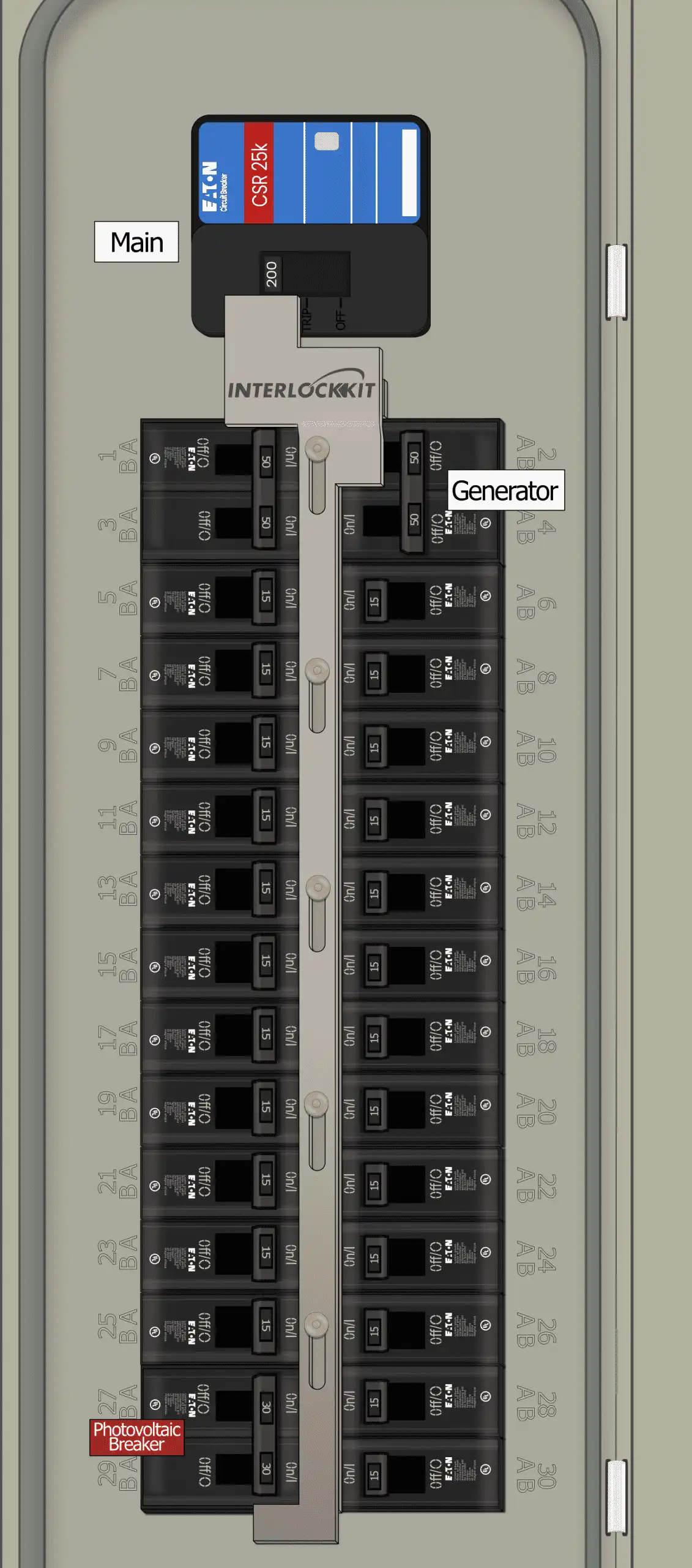 KS-6513 BR Solar Interlock Kit for Eaton/BR 30 Space Panels, With Main and Solar On and Generator Off