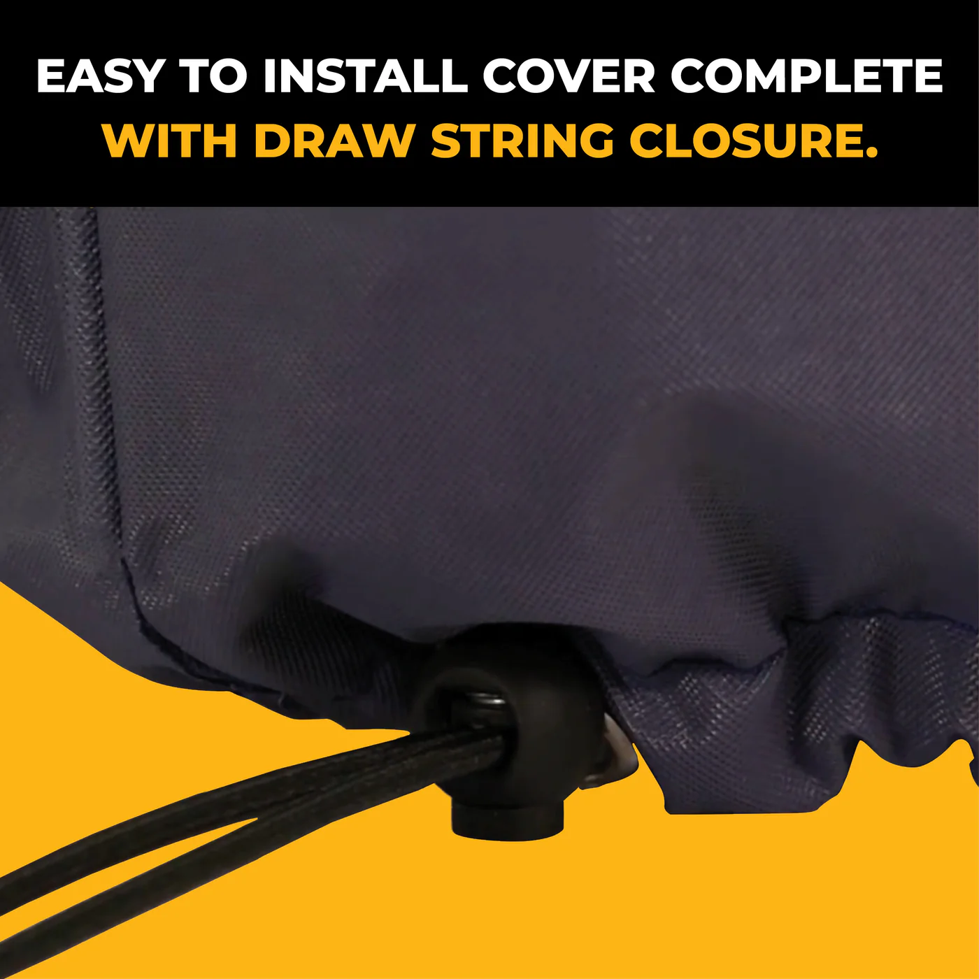 Generator cover with drawstring closure being adjusted for a secure fit