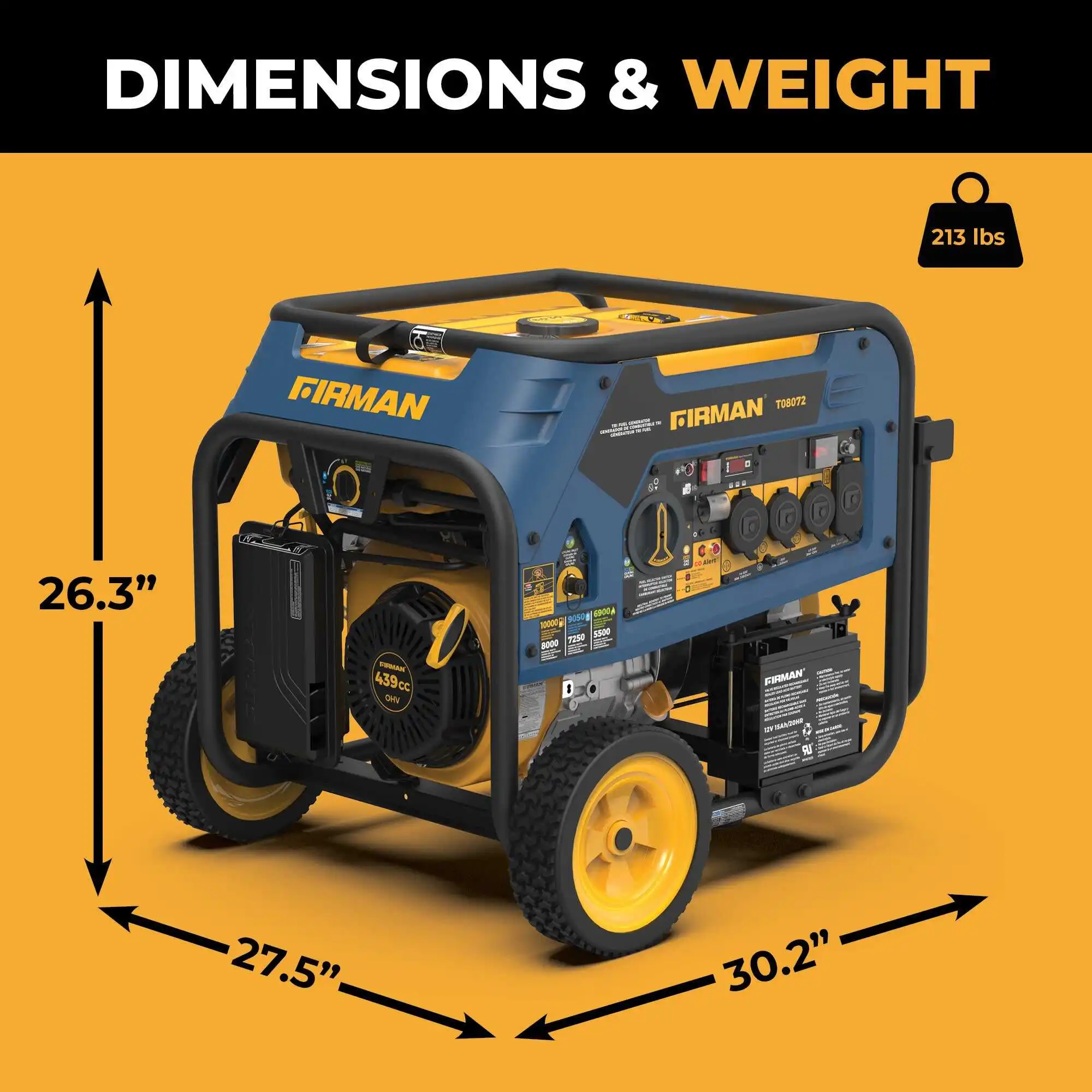 FIRMAN T08072 Tri Fuel Portable Generator dimensions (L x W x H)