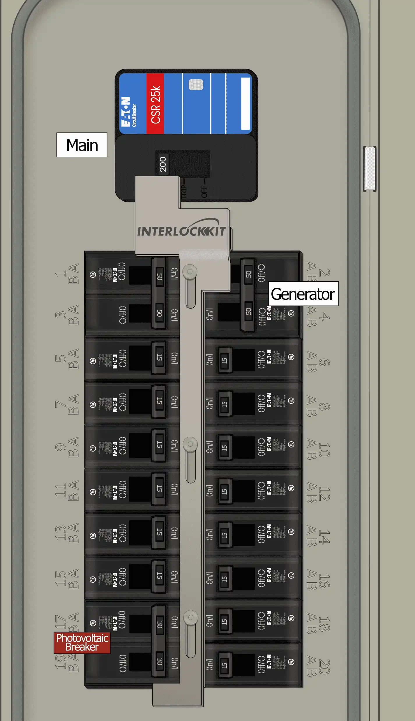 KS-6512 BR Solar Interlock Kit for Eaton/BR 20 Space Panels, With Main and Solar On and Generator Off