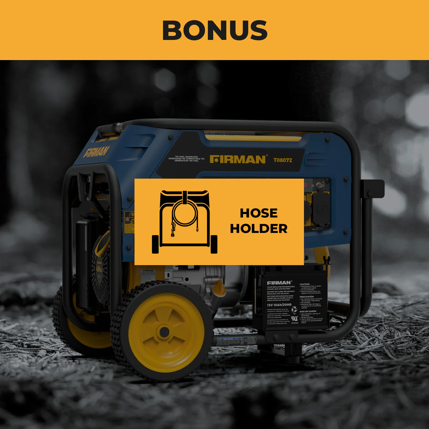 FIRMAN T08072 generator with bonus hose holder accessory