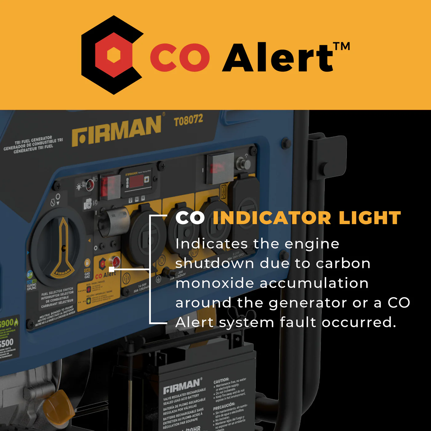 FIRMAN generator carbon monoxide indicator light safety feature