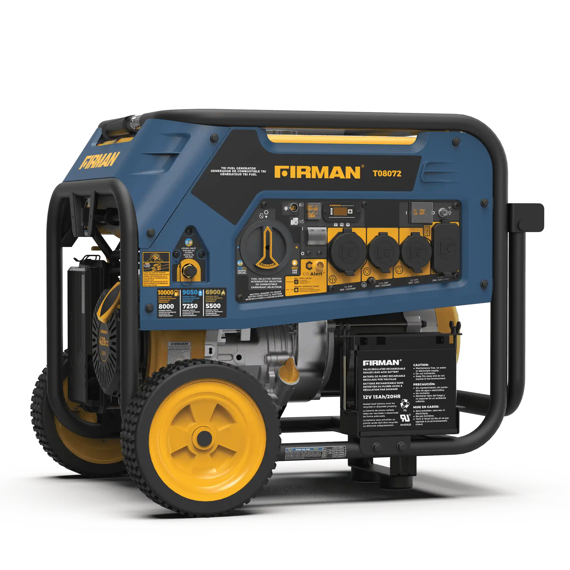 Tri Fuel 8000W Portable Generator Electric Start 120/240V with CO Alert