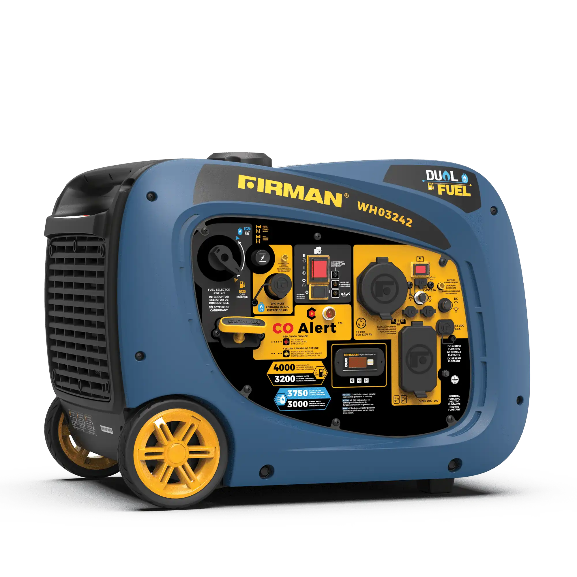 Dual Fuel Inverter Portable Generator 4000W Electric Start with CO Alert