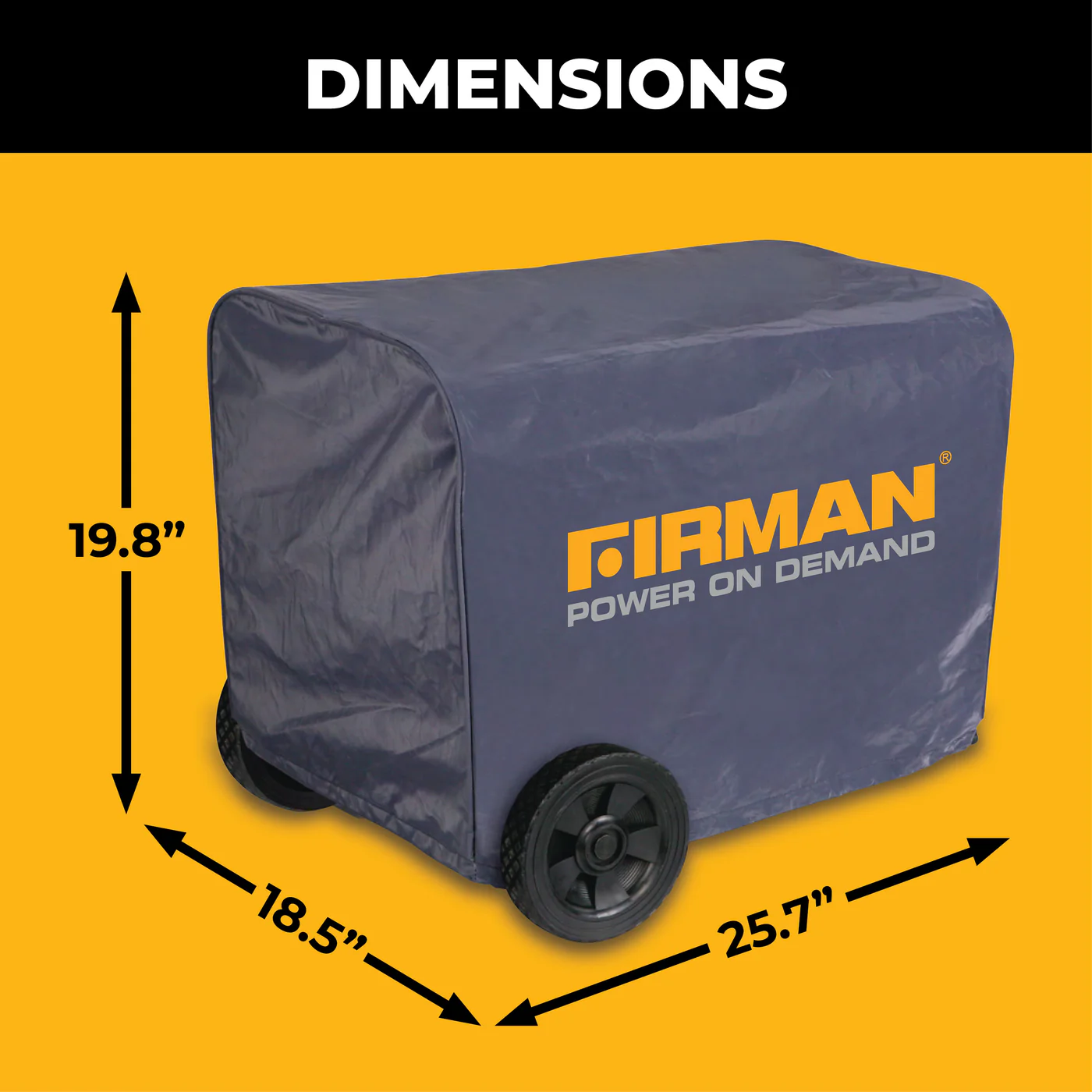 Dimension guide showing measurements of the medium size generator inverter cover