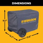 Dimension chart showing measurements for the large size portable generator cover