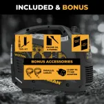 Icons showing included and bonus items with W01784 inverter generator