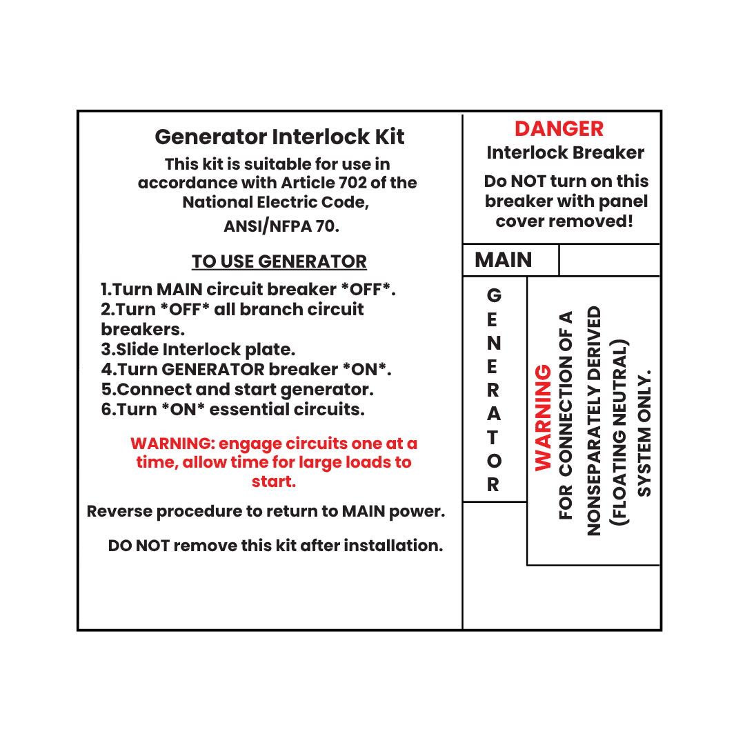 Image of Small Label Pack Generator Interlock Kit